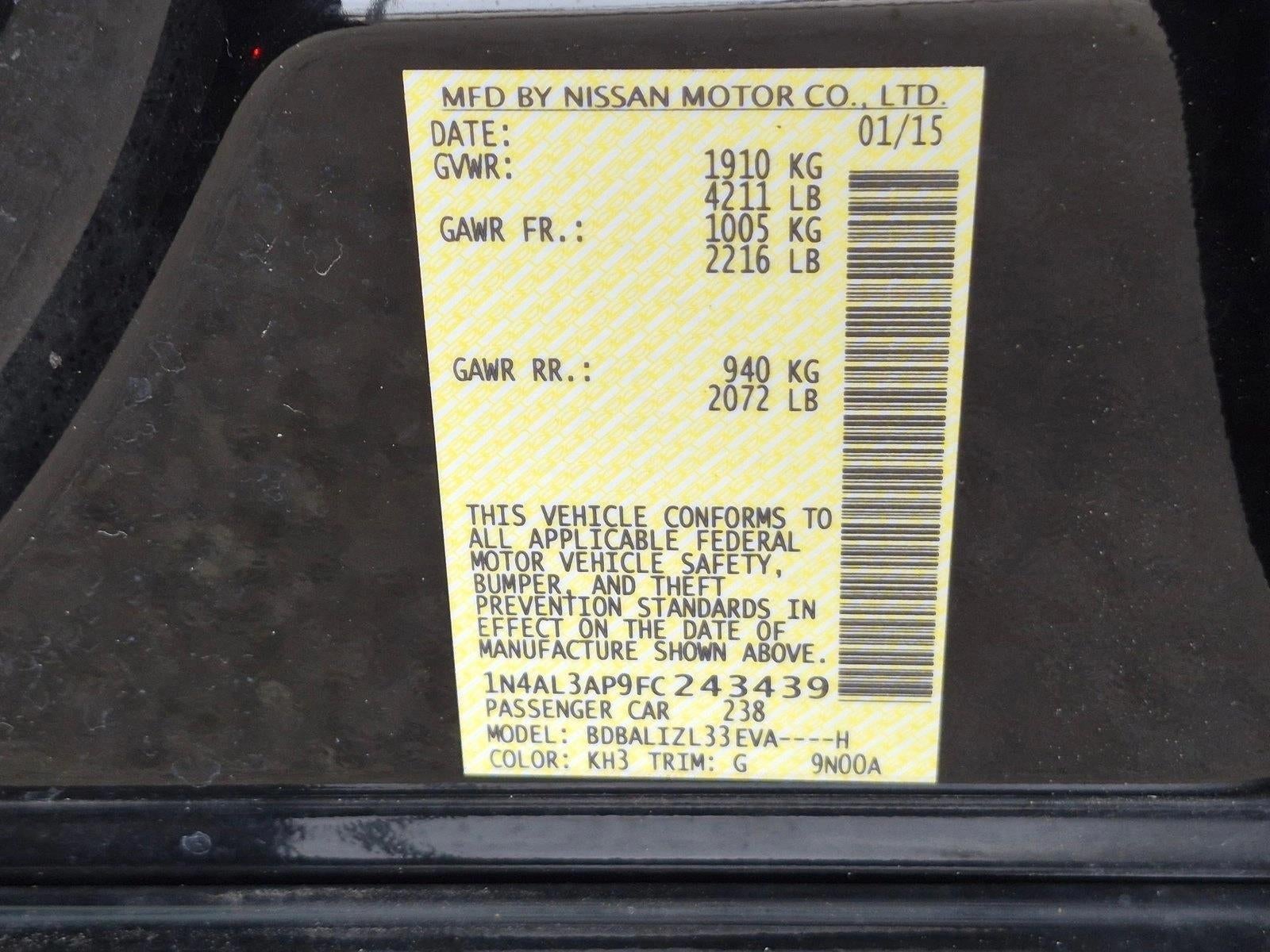 2015 Nissan Altima 4dr Sdn I4 2.5 SV
