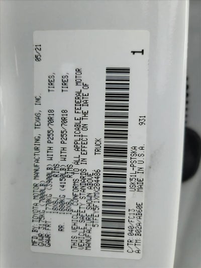 2021 Toyota Tundra 2WD 2WD SR5 CrewMax 5.5' Bed 5.7L (SE)